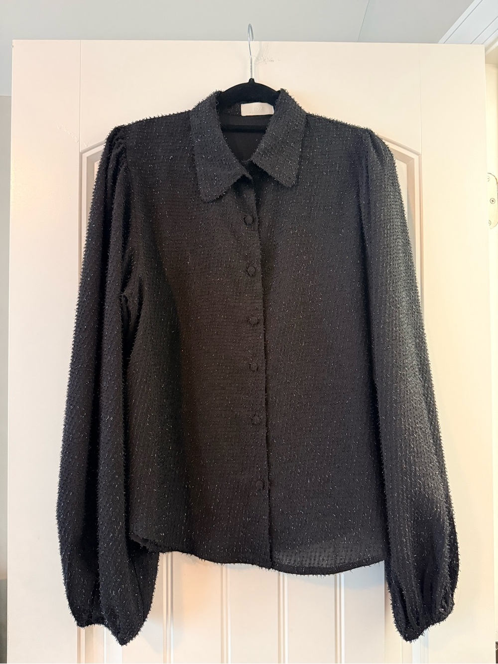Q2 Black Textured Button-Down Blouse